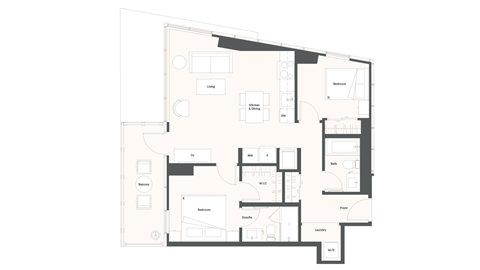 Floor plan for 2 beds, 2 baths, 856 sqft